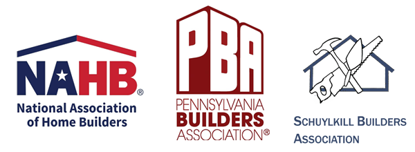 Logos for National Association of Home Builders, Pennsylvania Builders Association, and Schuylkill Builders Association.